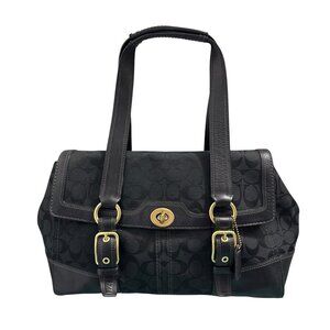 Coach Signature Hampton Flap Bag Black Satchel Carryall Shoulder Bag 11061